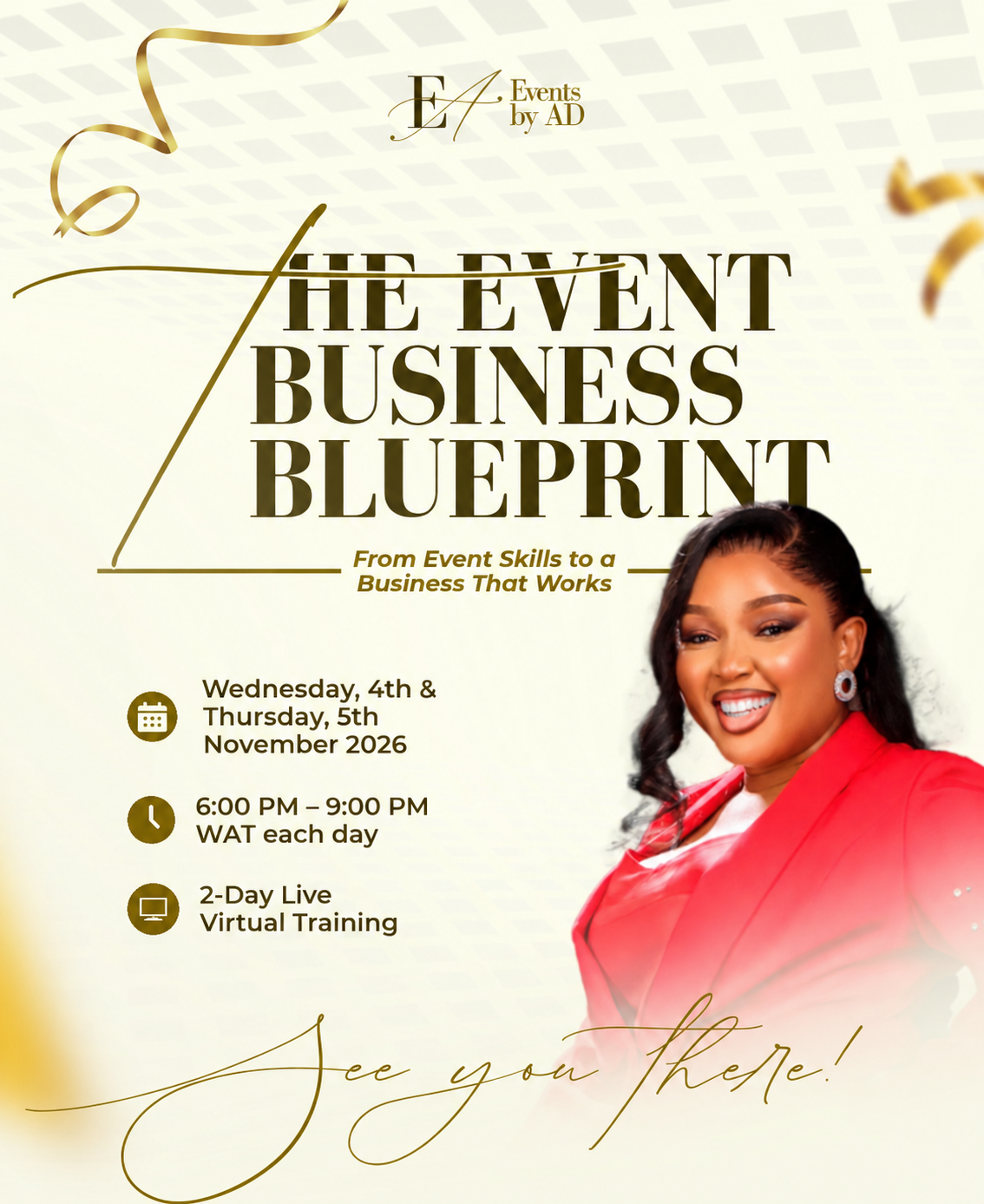 The Event Business Blueprint event campaign featuring Adaeze Dikachi and the November 2026 dates