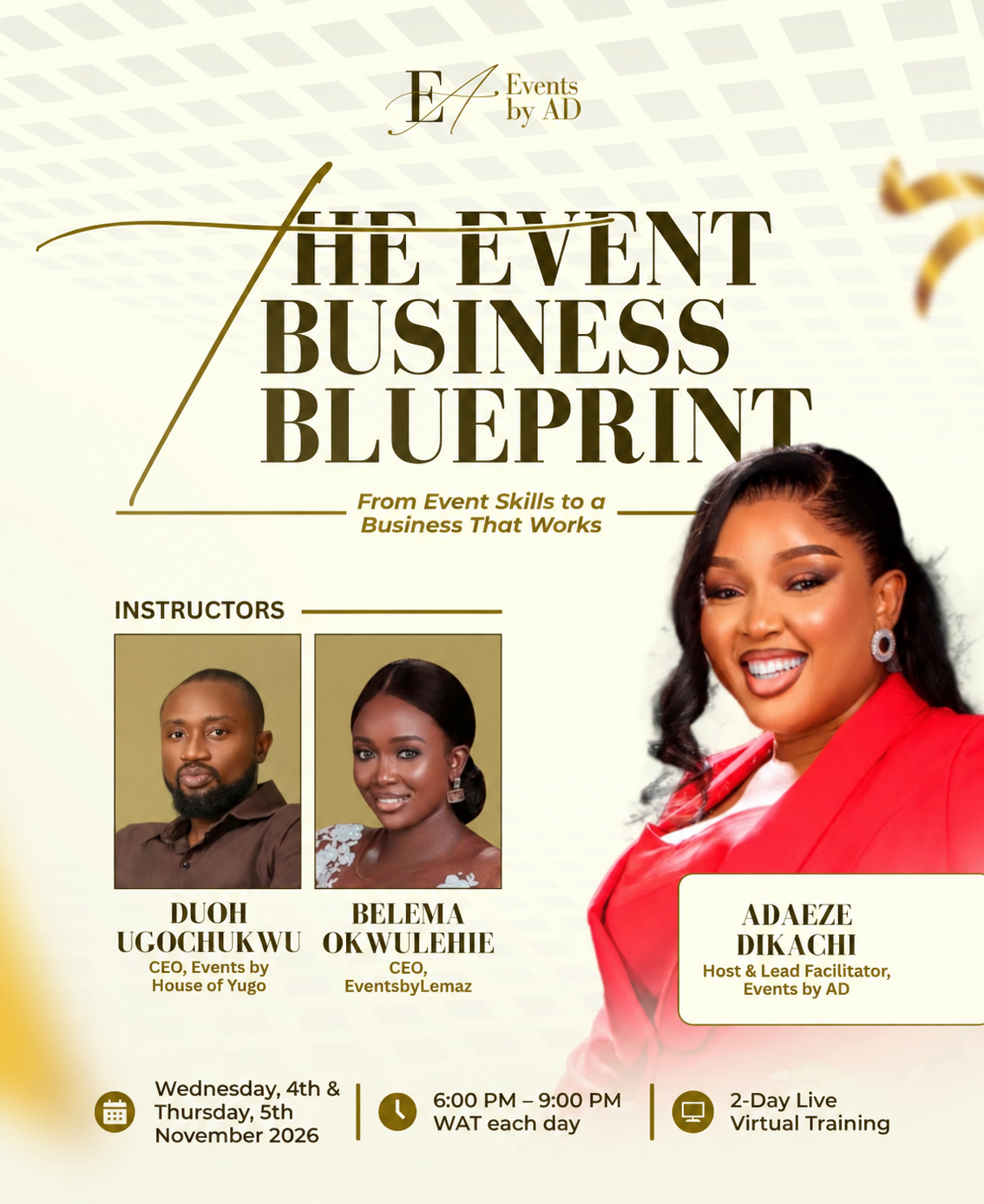 The Event Business Blueprint campaign with guest instructors and November 2026 dates